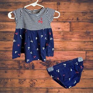 5 for $25🔥Child of Mine by Carter's Navy Cherry Dress & Matching Bloomers 0-3M